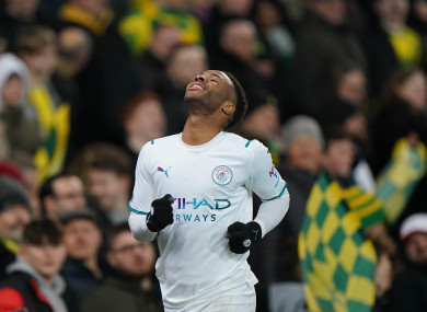 Sterling celebrates his hat-trick.