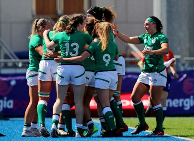 Ireland celebrating a try during their third-placed play-off in last year's Six Nations.