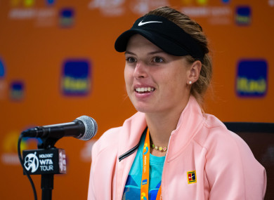 Linda Fruhvirtova of the Czech Republic talks to the media.