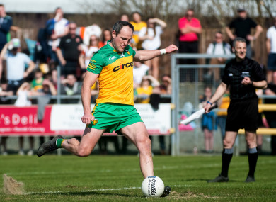 Donegal's Michael Murphy takes the penalty against Armagh.