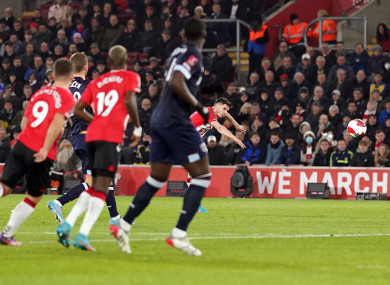 Romain Perraud opens the scoring from range.