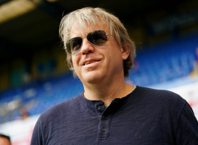 Prospective Chelsea owner Todd Boehly on the pitch at Stamford Bridge.
