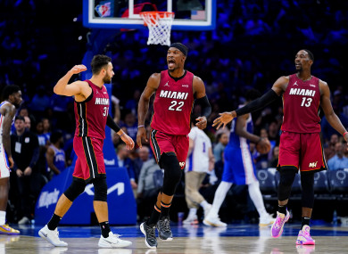 Heat's Butler, Strus and Adebayo celebrate