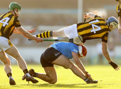 Dublin's Paddy Smyth and TJ Reid of Kilkenny battle for possession.