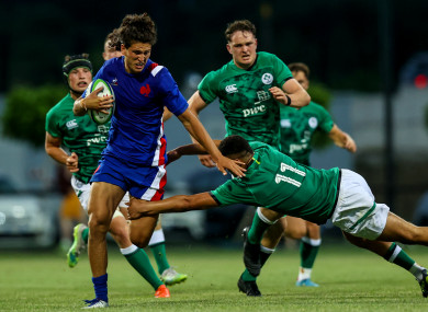 France's Nicolas Depoortère breaks away to score.