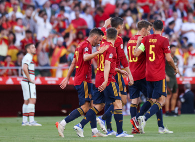 Alvaro Morata of Spain celebrates his goal.