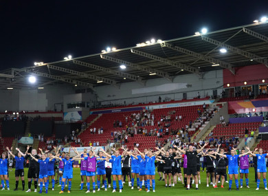 Iceland players applaud their fans after their exit from the Euros.