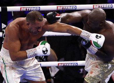 Kubrat Pulev (left) and Derek Chisora in the WBA International Heavyweight Title at the 02 Arena, London.