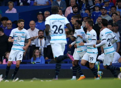 Chelsea's Jorginho (left) celebrates scoring.