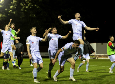 Derry City players celebrate.
