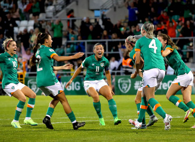 Celebrations after Lily Agg's decisive goal.