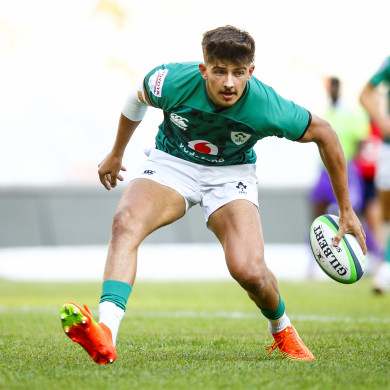 Connacht's Chay Mullins scores for Ireland.
