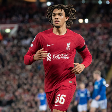 Trent Alexander-Arnold #66 of Liverpool during the UEFA Champions League match.