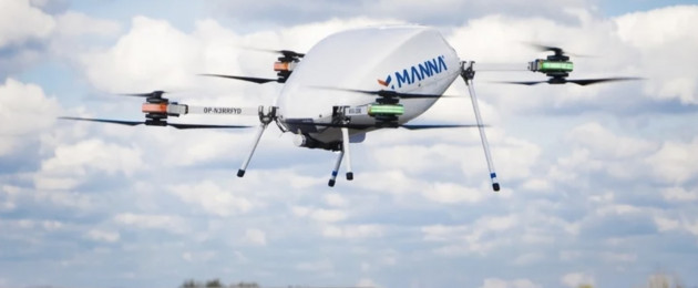 A drone mid-flight.